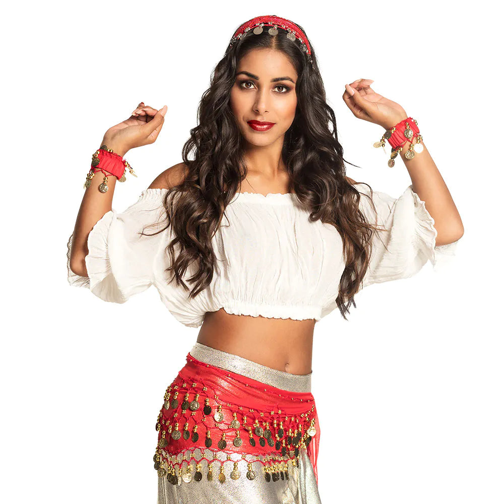 Belly Dance Set red – 4-piece with hair scarf, 2 bracelets, belt for belly dancing 2