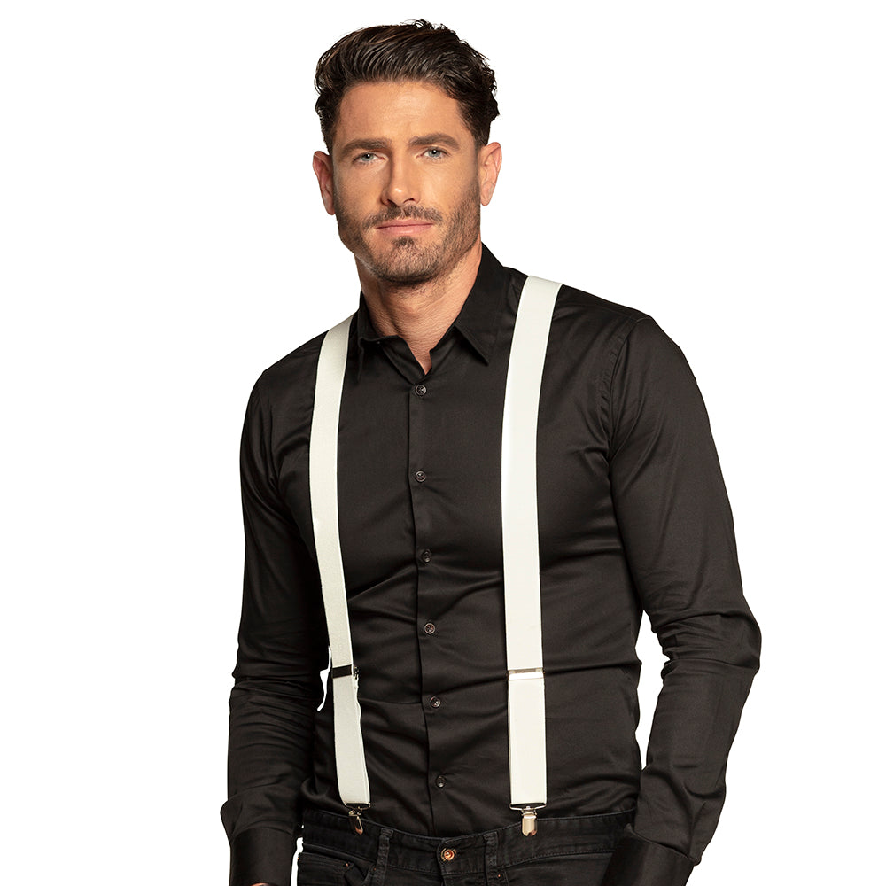 White suspenders – basic Y-shape, adjustable for men &amp; women, carnival party