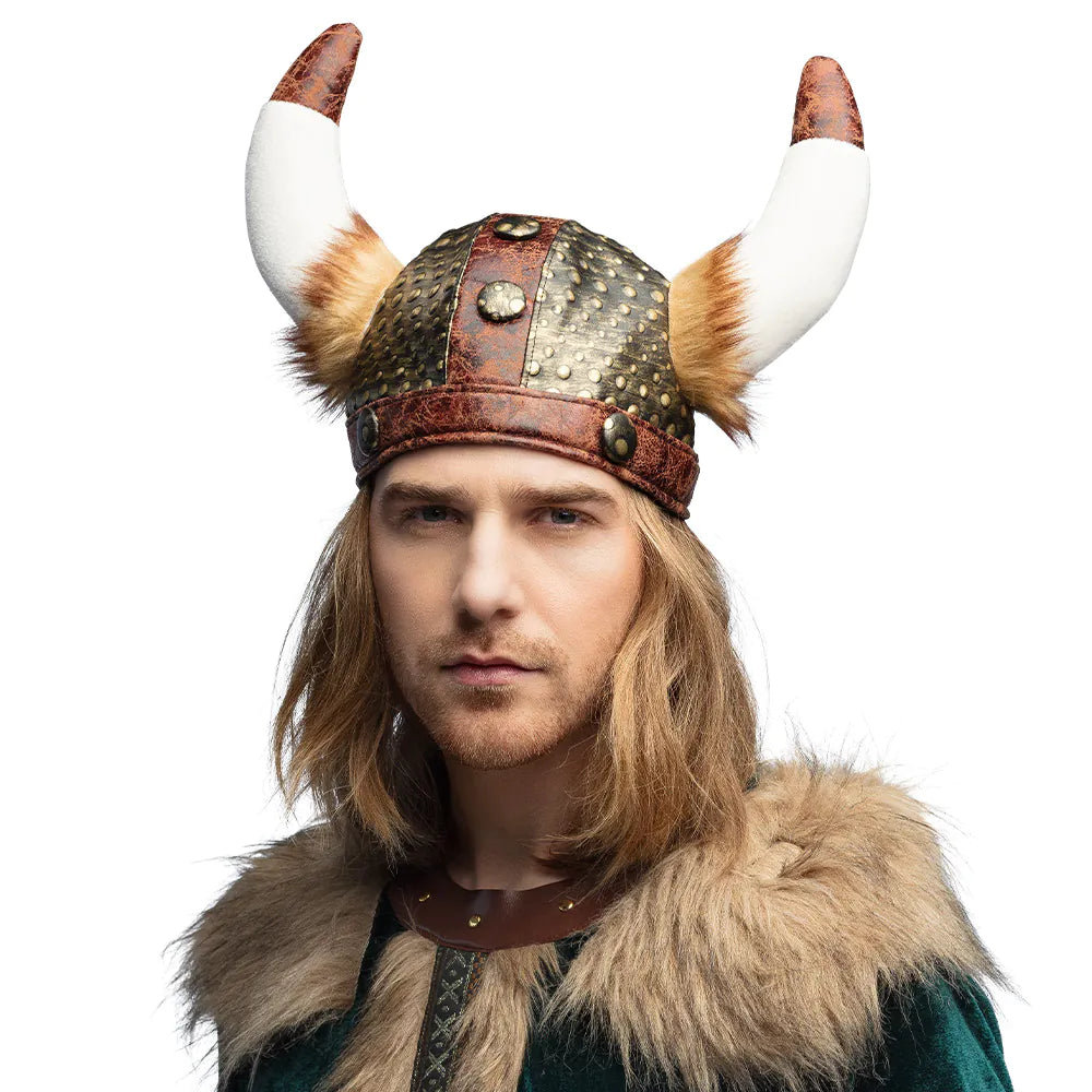Plush Viking helmet Harald – Costume helmet with horns for carnival &amp; party