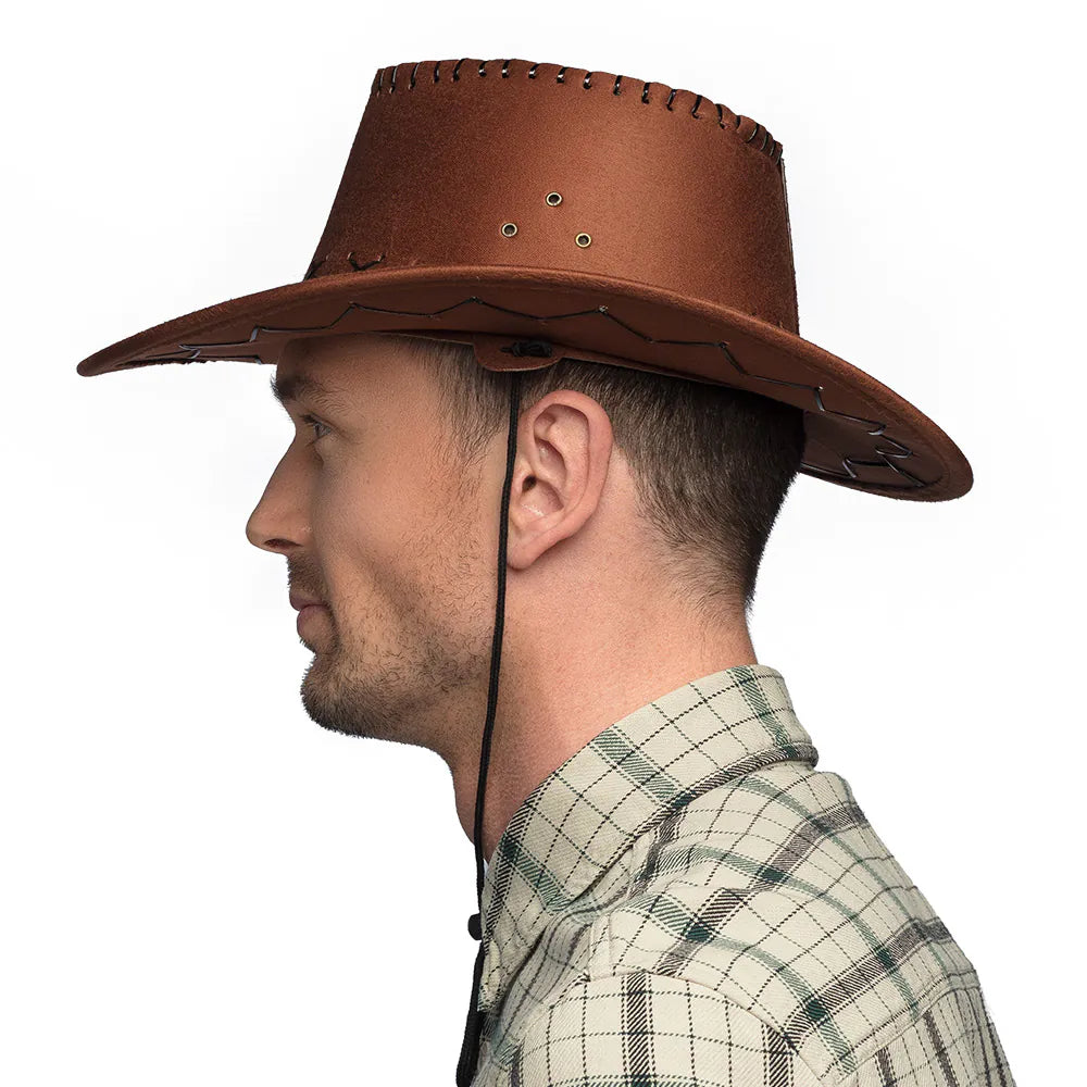 Cowboyhut Savanne braun – Kunstleder Hut mit Kordel für Western & Karneval 3