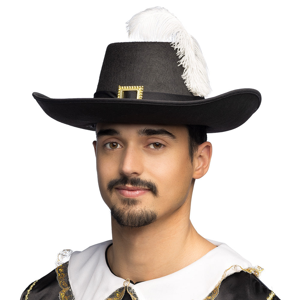 Musketeer André Hat – black musketeer hat with feather for carnival &amp; costume