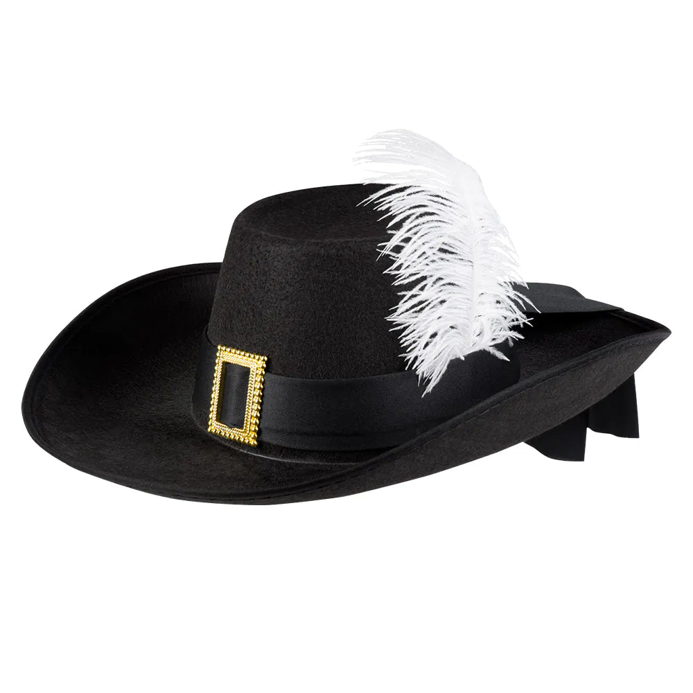 Musketeer André Hat – black musketeer hat with feather for carnival &amp; costume 2