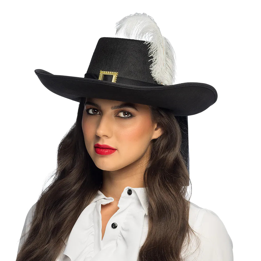 Musketeer André Hat – black musketeer hat with feather for carnival &amp; costume 3