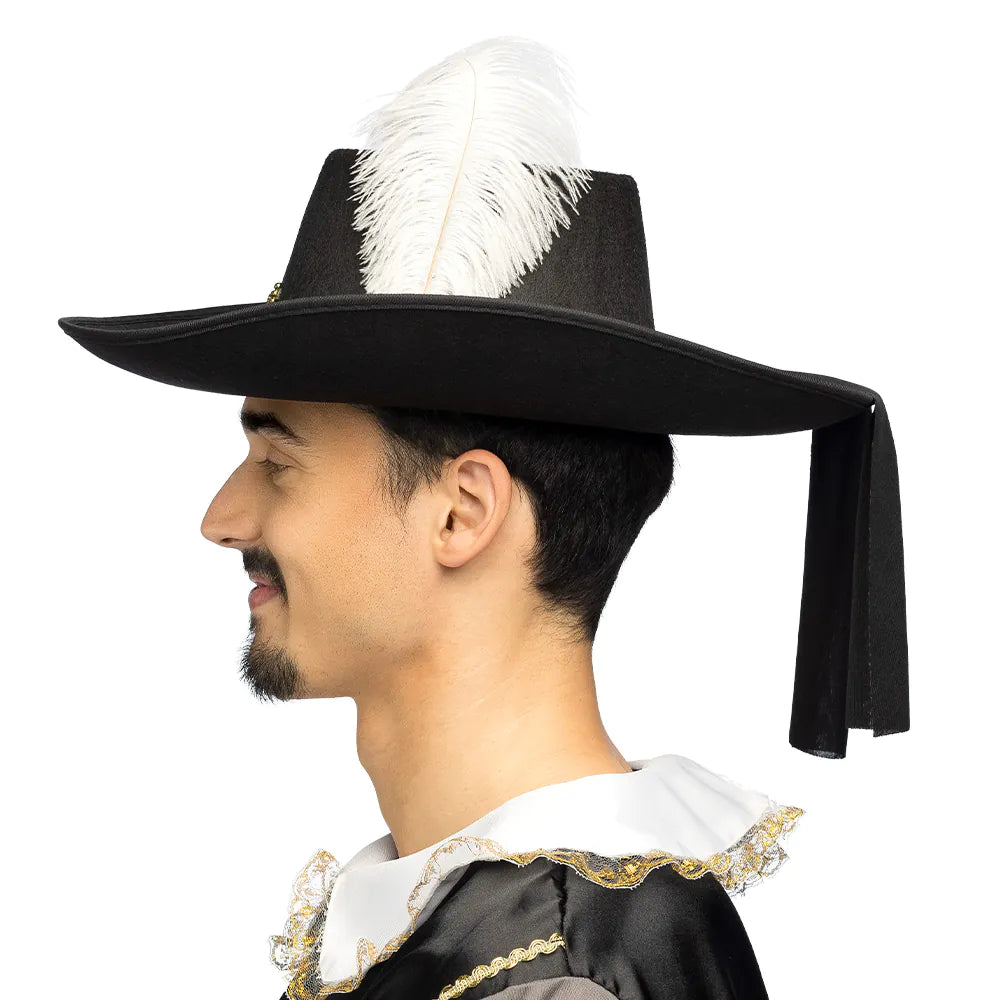 Musketeer André Hat – black musketeer hat with feather for carnival &amp; costume 4