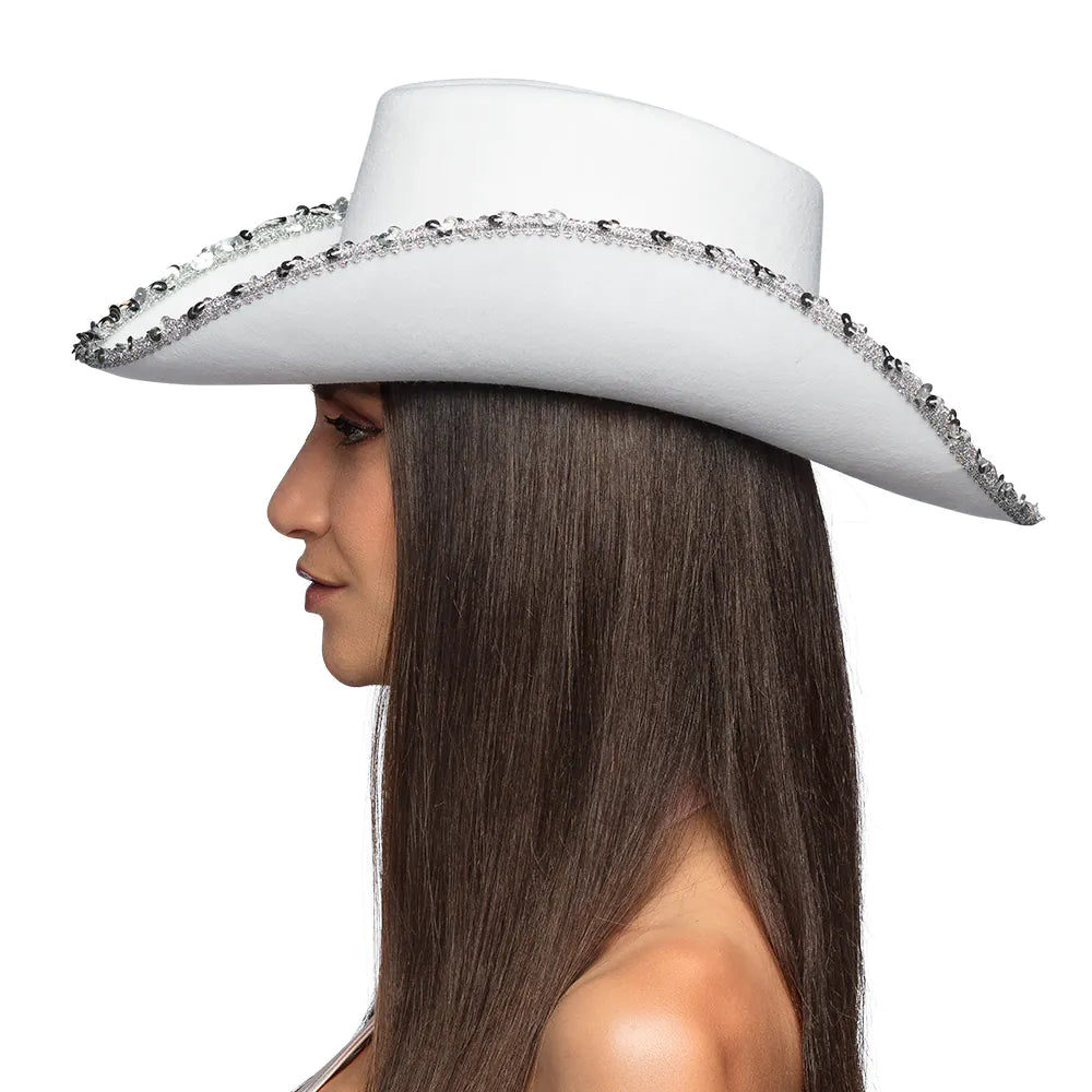 Bride Hut weiß – stylischer Cowboyhut mit Glitzer für JGA, Hochzeit & Party 3