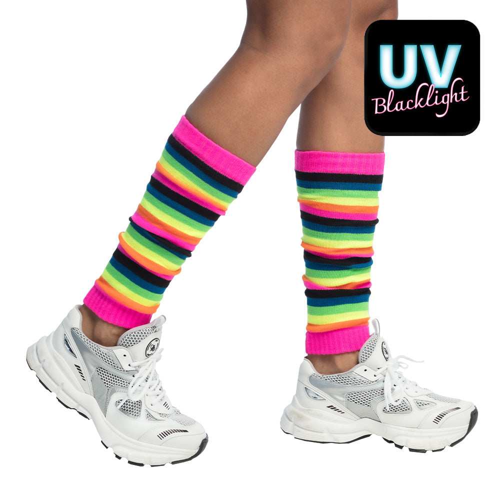 Paar Beinwärmer Stulpen Muster Auswahl Biene Maikäfer Regenbogen Neon-Pink UV 3