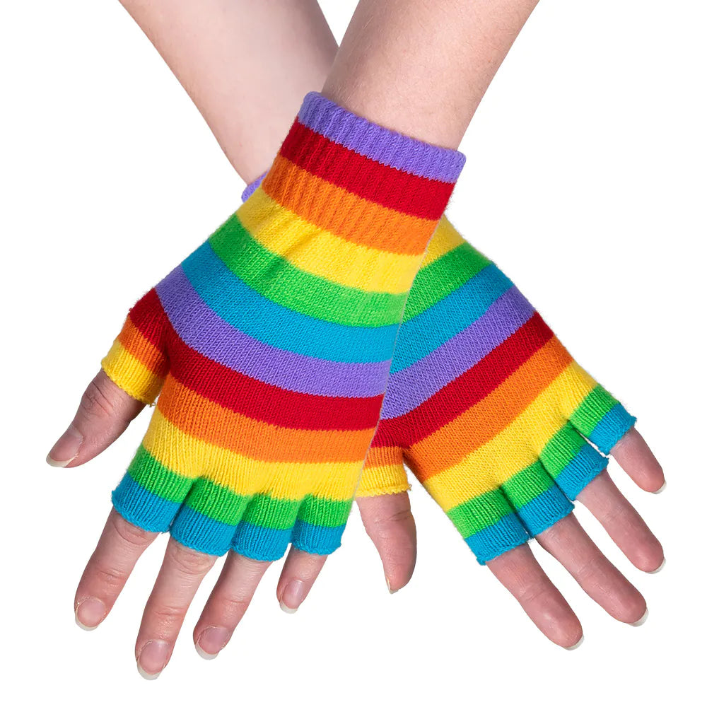 Fingerlose Handschuhe Regenbogen – Bunte Armstulpen für Party & Kostüm 2