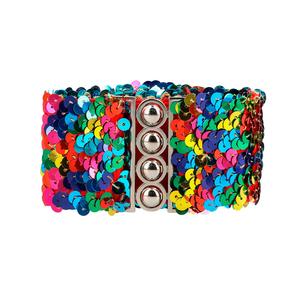 Pailletten Gürtel Regenbogen – Stretch Accessoire 60-110 cm für Party 2