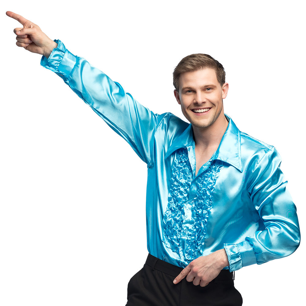 Turquoise party shirt – shiny shirt for men in M, L, XL, carnival, disco, 70s style 6