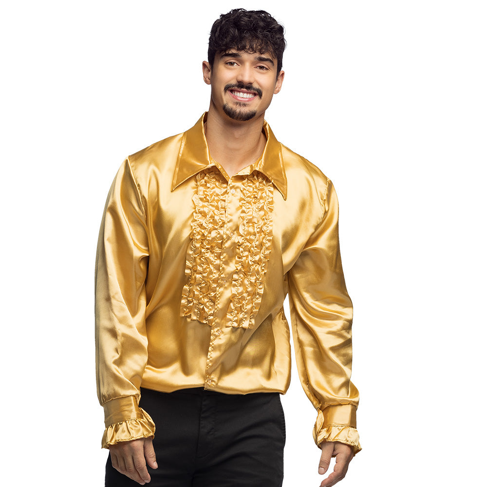 Party shirt, gold-colored shiny men's shirt in sizes M, L, XL, XXL with ruffles for disco, carnival, party 6