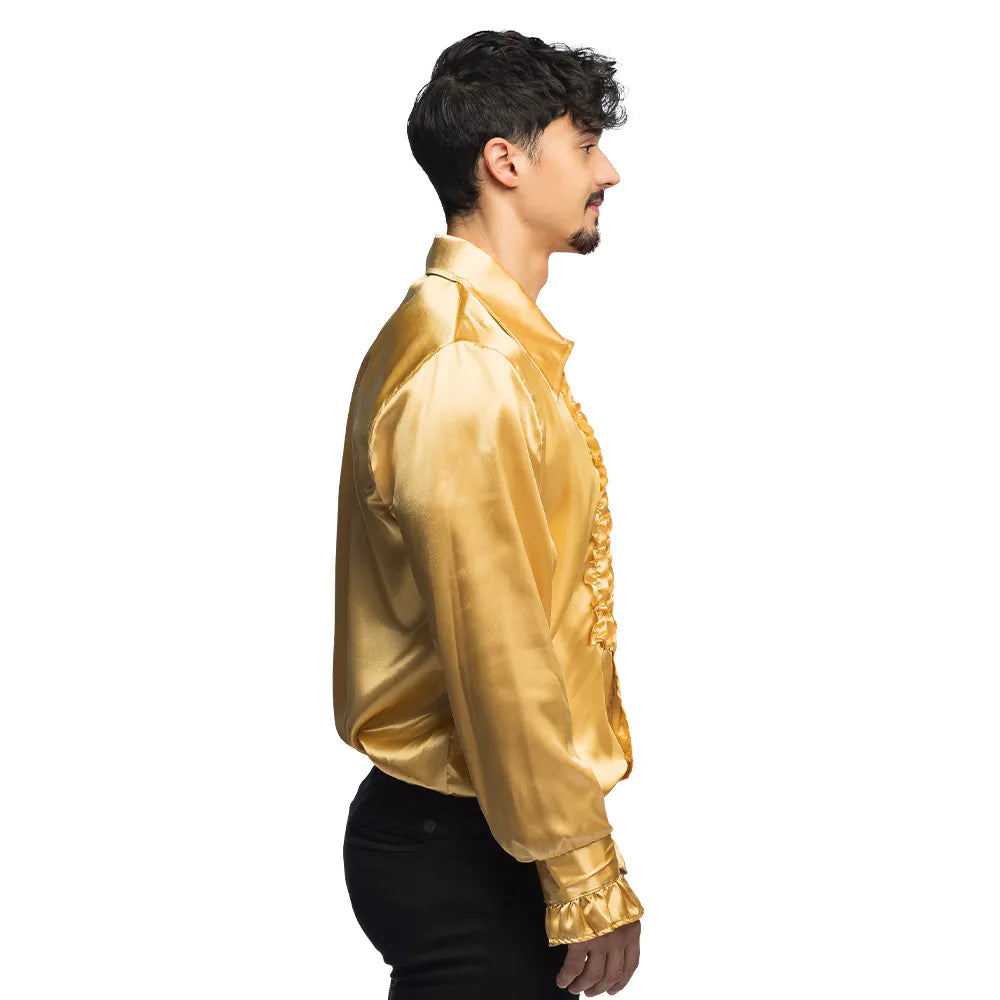 Party shirt, gold-colored shiny men's shirt in sizes M, L, XL, XXL with ruffles for disco, carnival, party 2