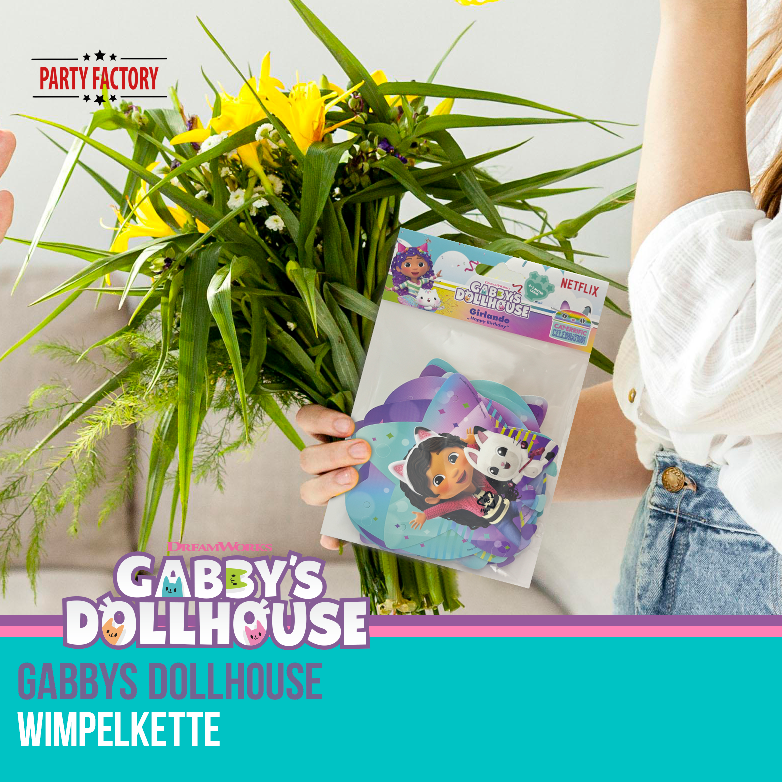 Gabby’s Dollhouse Wimpelkette, Girlande Happy Birthday 4-5 m – Party Deko Kindergeburtstag 4