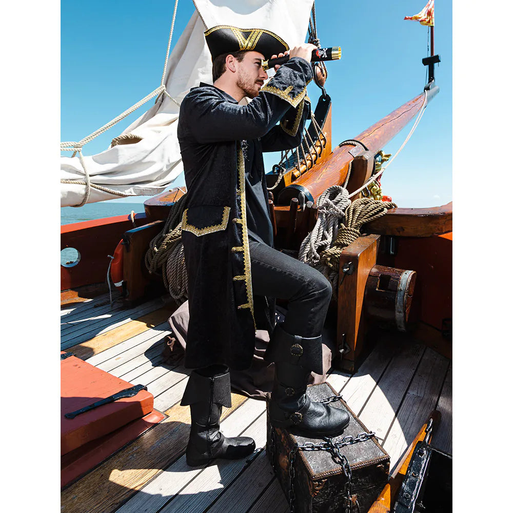 Piratenhut Royal Fortune schwarz-gold – Edler Dreispitz für Piratenkostüme 4