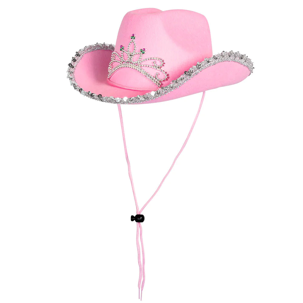Glimmer Cowboy Hat – Pink Children's Western Hat with Crown &amp; Glitter Band 2