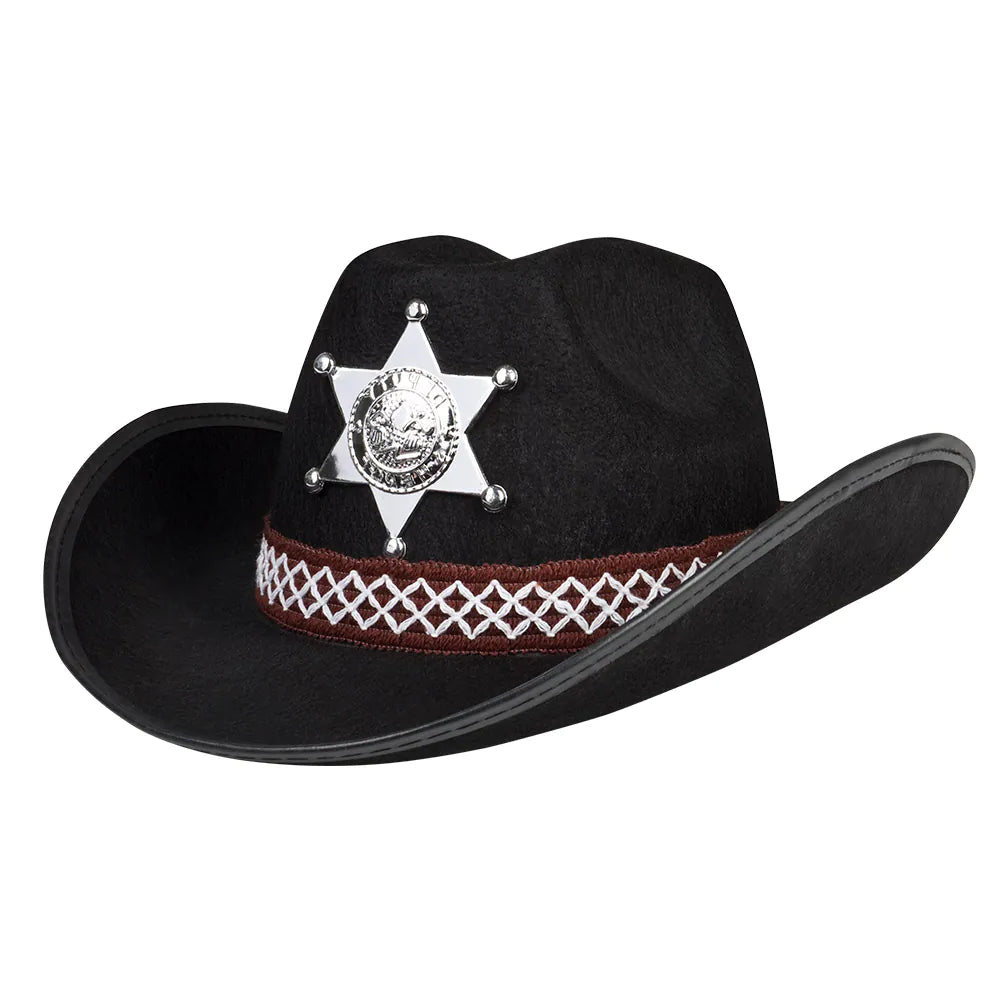 Cowboy hat sheriff – black children's western hat with star &amp; cord 3