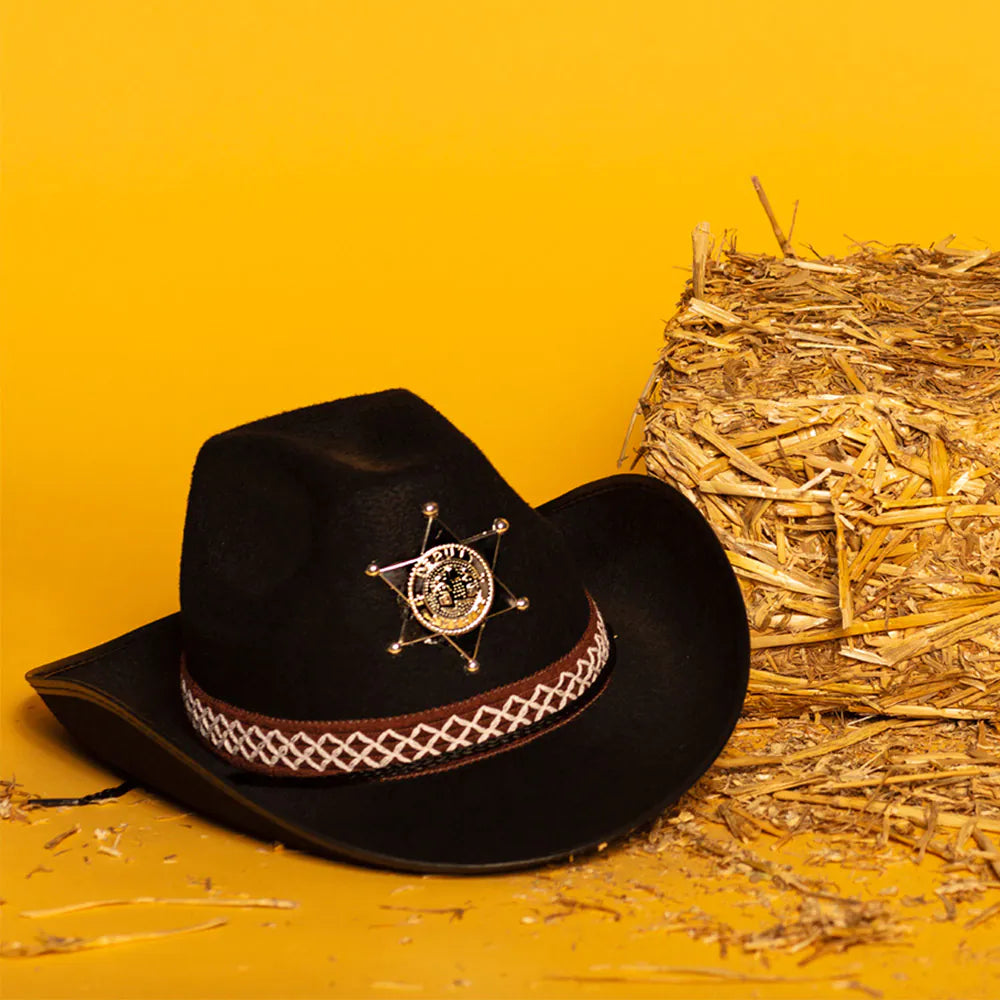 Cowboy hat sheriff – black children's western hat with star &amp; cord 2