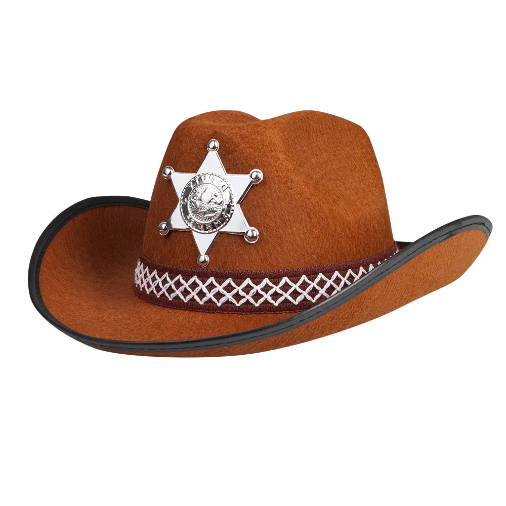 Cowboy hat sheriff – brown children's western hat with star &amp; cord 3