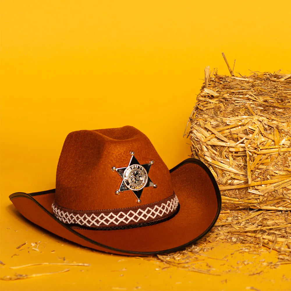 Cowboy hat sheriff – brown children's western hat with star &amp; cord 2
