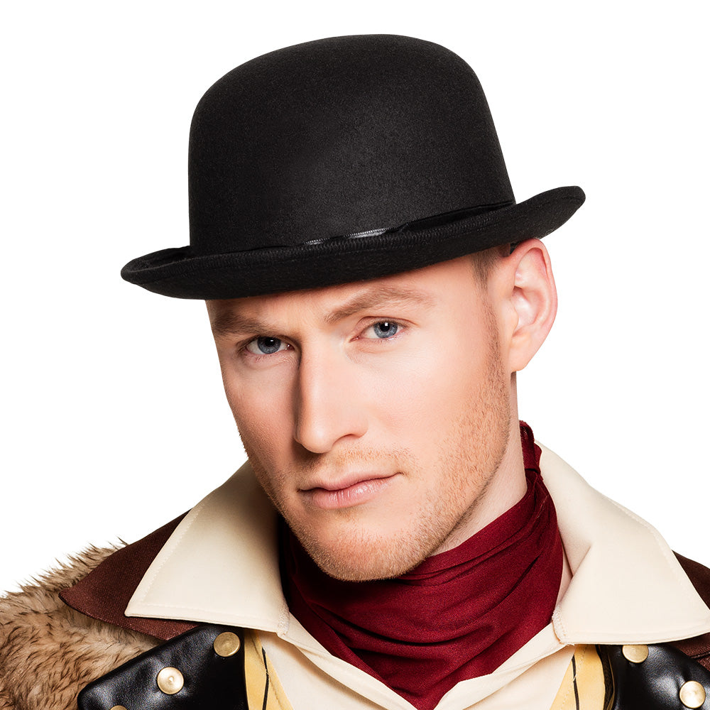 Black Steam Bowler Hat – classic bowler hat for Steampunk, Gangster Gentleman costumes