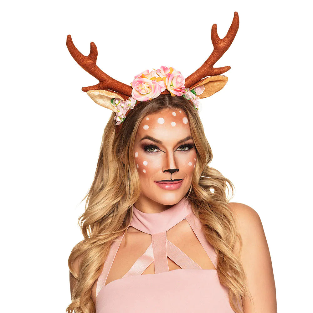 Diadem Lovely Reindeer – Rentier Haarreif mit Geweih & Blumenkranz Kostüm