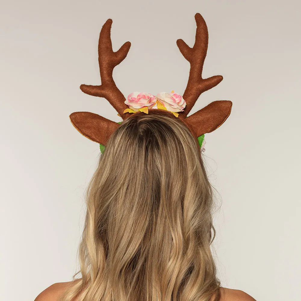 Diadem Lovely Reindeer – Reindeer Headband with Antlers &amp; Flower Wreath Costume 3