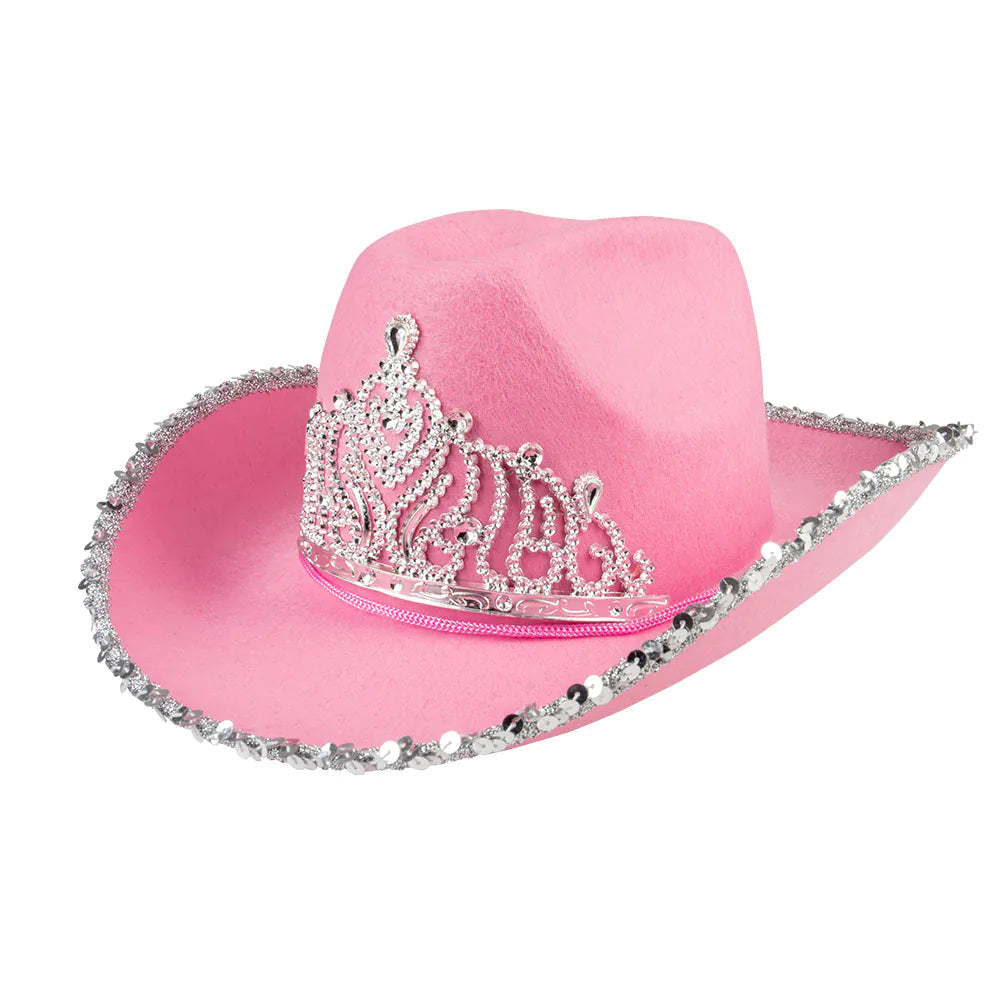 Cowboyhut Glimmer rosa Damen Westernhut mit Glitzer Kordel 4
