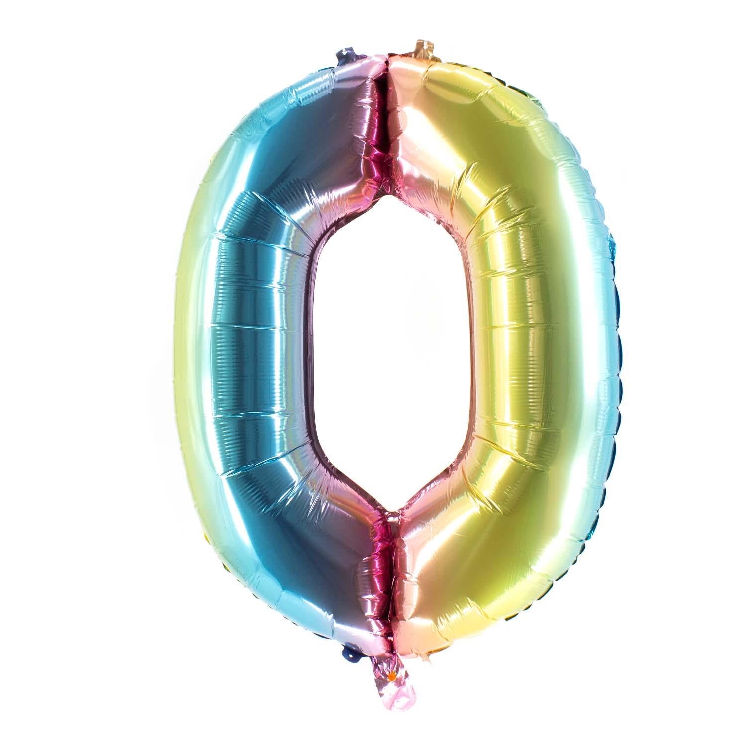 Foil balloons, number balloon, rainbow, 100 cm, numbers 0 to 9, shiny 15