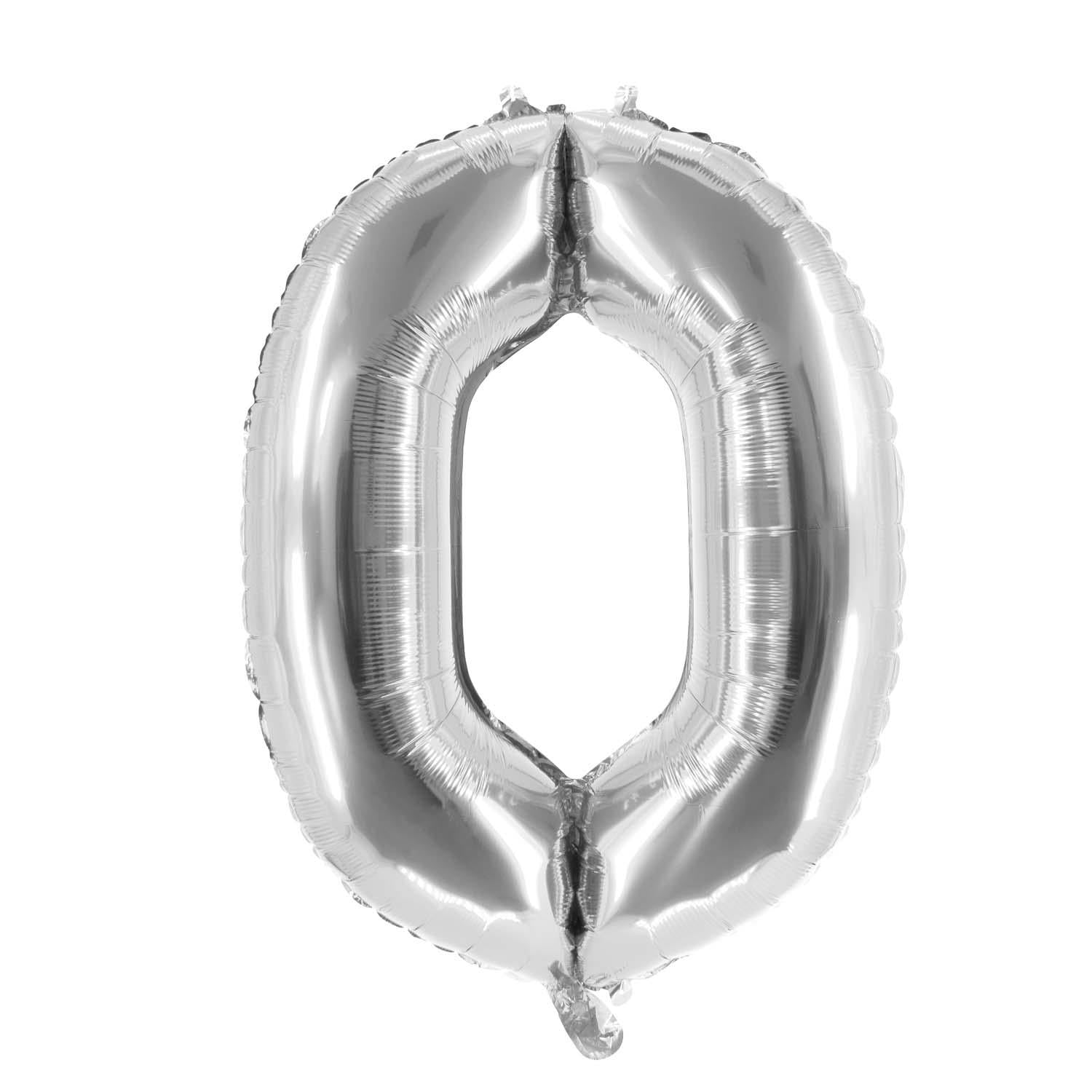 Foil balloons, number balloon in silver, 100 cm, numbers 0 to 9, shiny 16