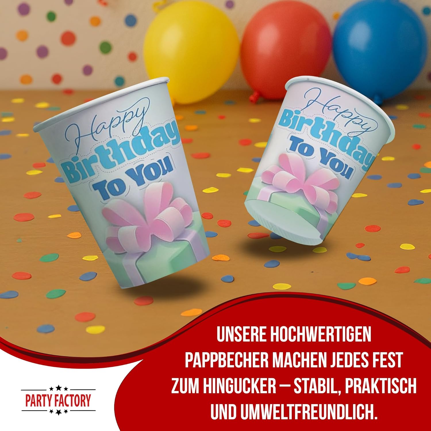 Becher Happy Birthday Pastell 8er-Pack 250 ml 10