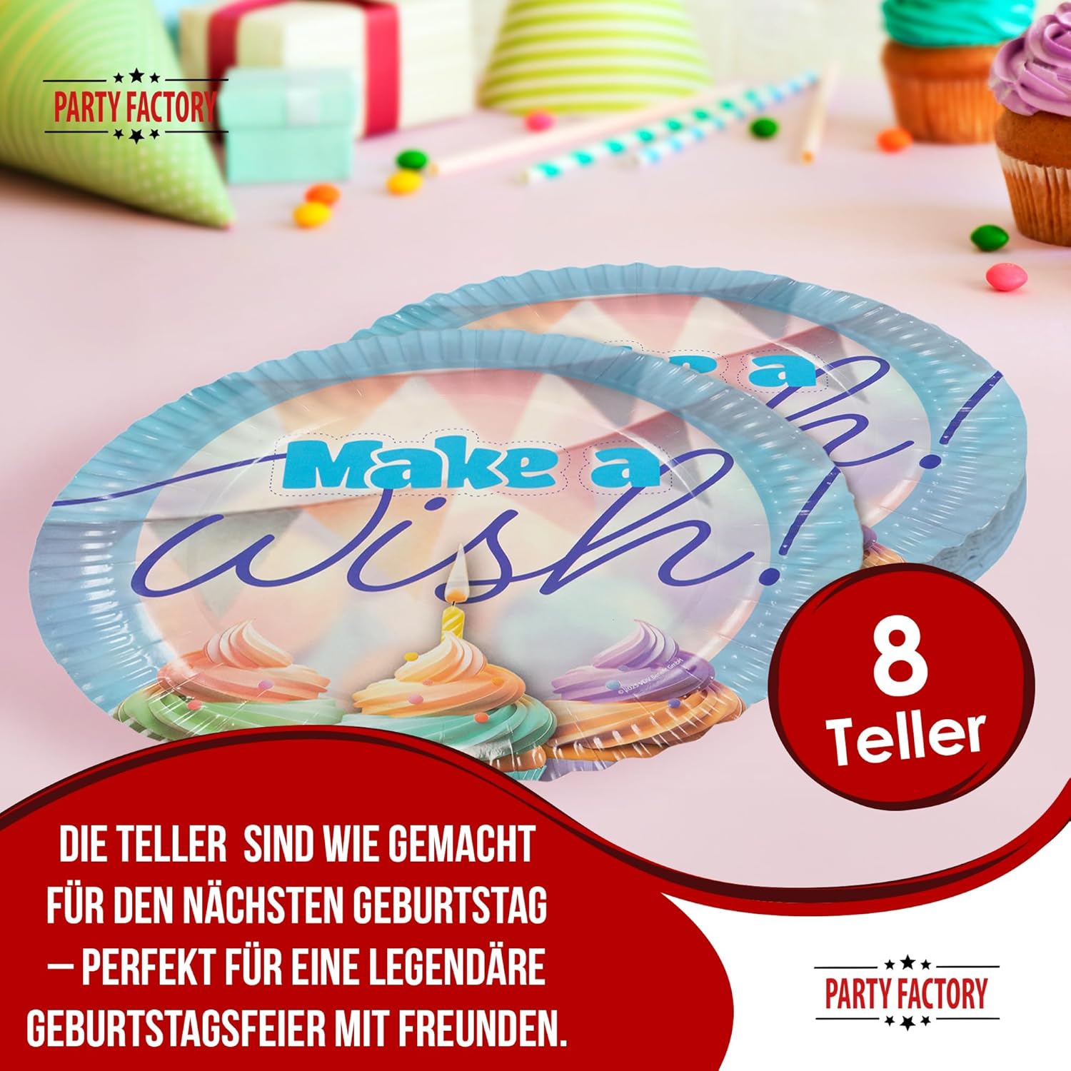 Happy Birthday Teller 8er-Pack Ø 23  cm pastellbunte Deko für Geburtstage 3