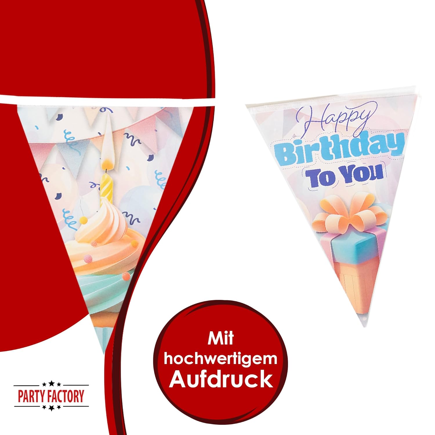Happy Birthday pennant banner 4-5 m – pastel-colored decoration for birthday parties 4