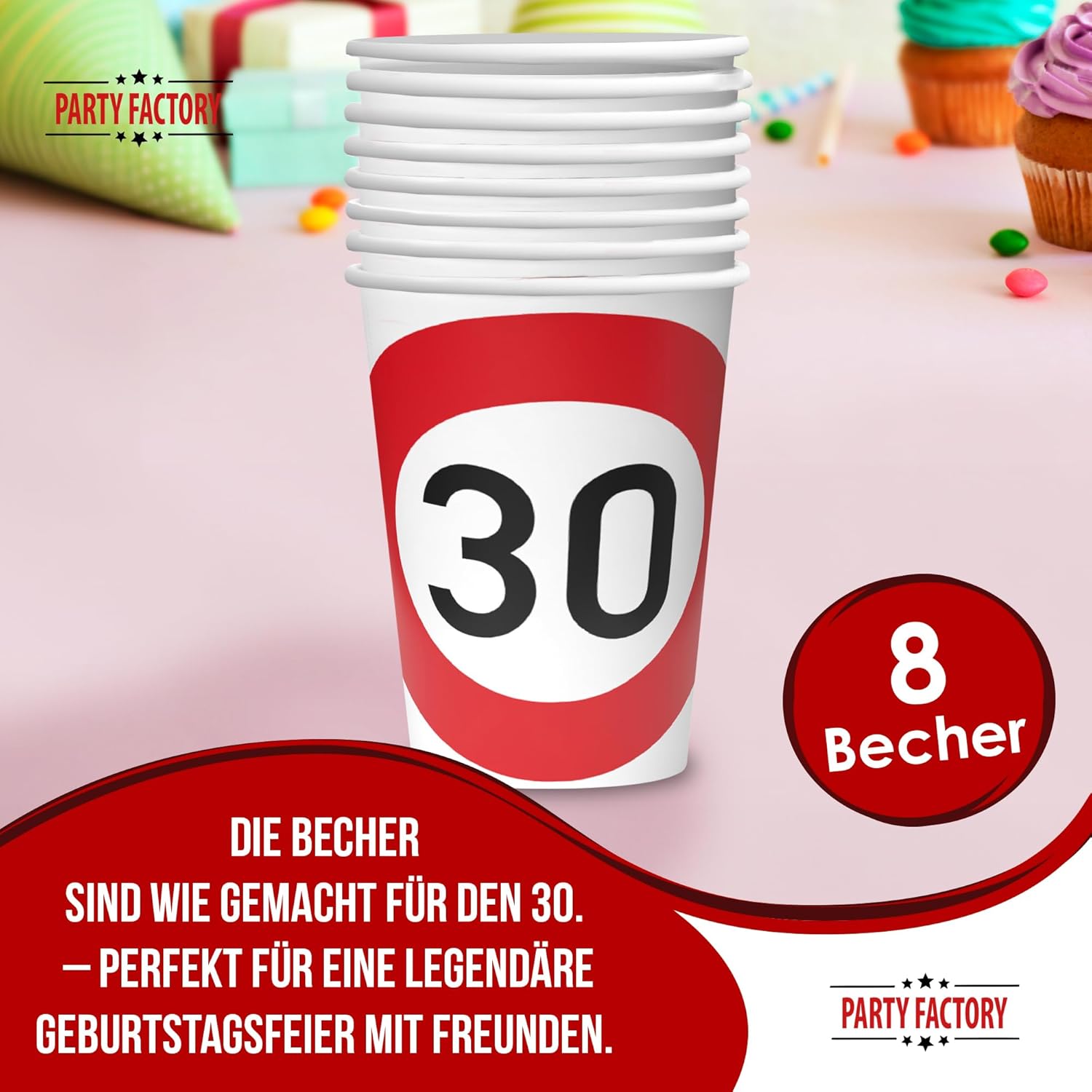 Happy Birthday 30 Mugs – Pack of 8, 250 ml, Party Decoration for a 30th Birthday 2