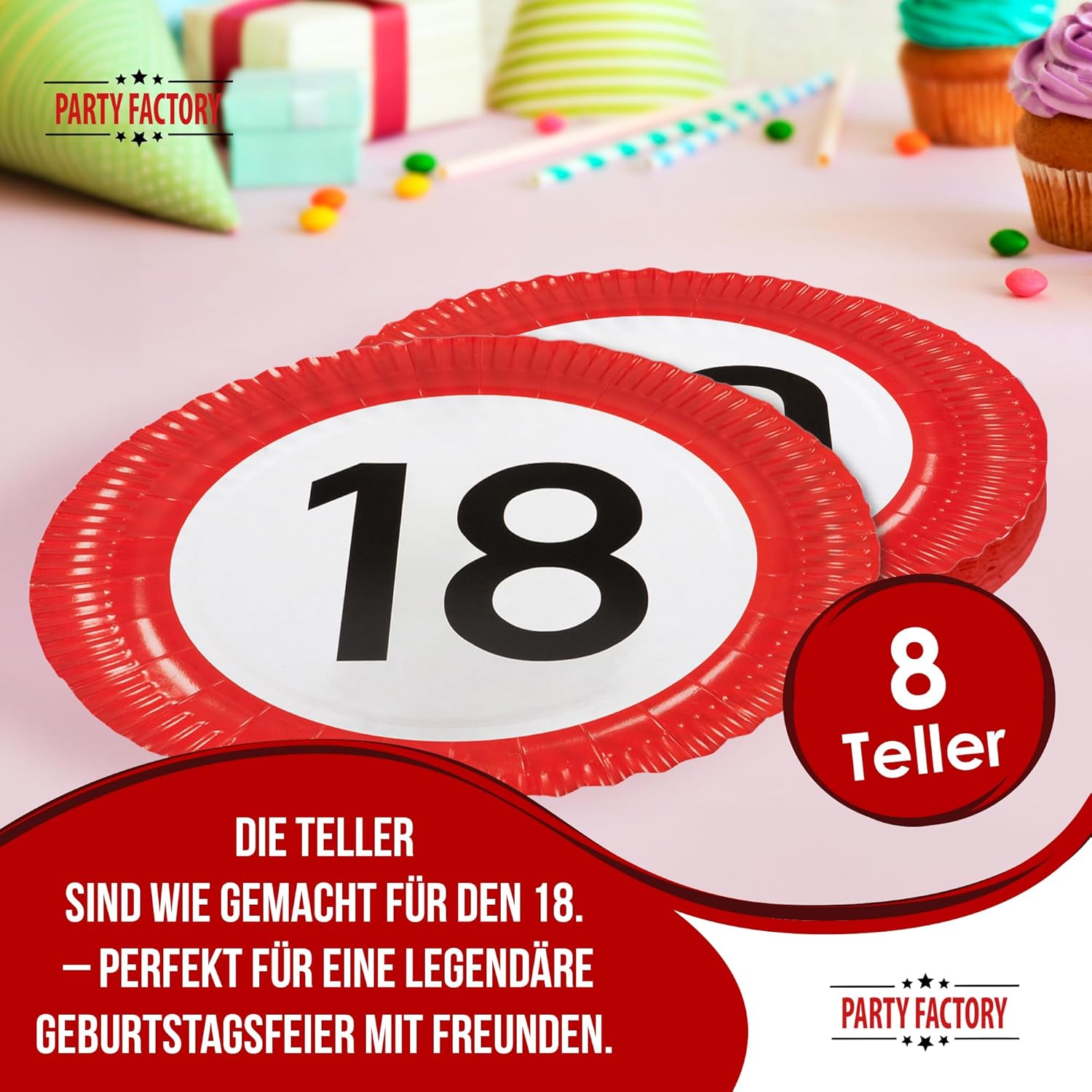 Happy Birthday 18 Teller 8er-Pack Ø 23 cm elegante Deko zum 18. Geburtstag 3