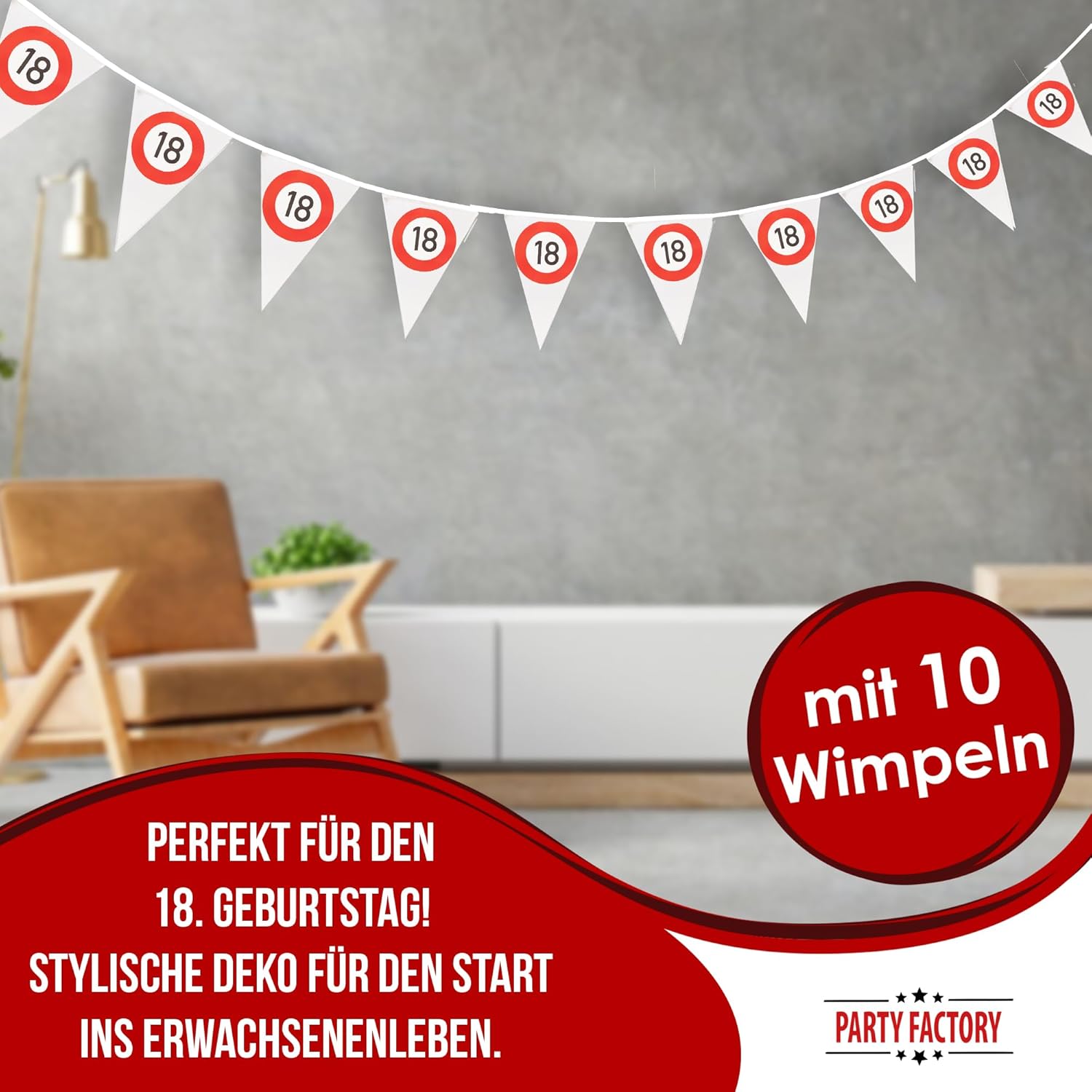 Happy Birthday pennant banner 18 4–5 m – stylish decoration for the 18th birthday 2