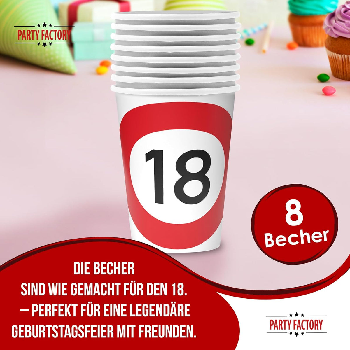 Becher Happy Birthday 18 8er-Pack 250  ml 2