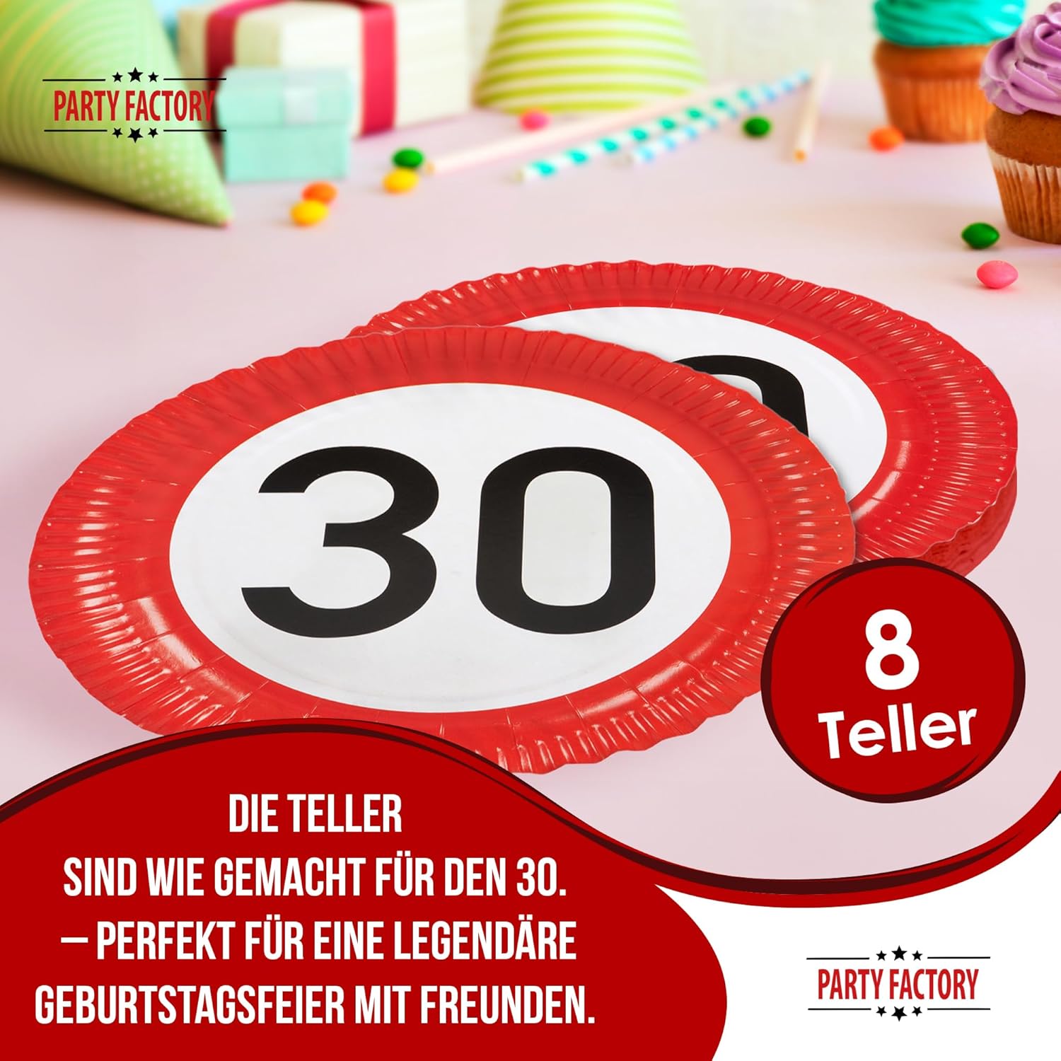 Happy Birthday 30 Teller 8er-Pack Ø 23 cm edle Pappteller zum 30. Geburtstag 3