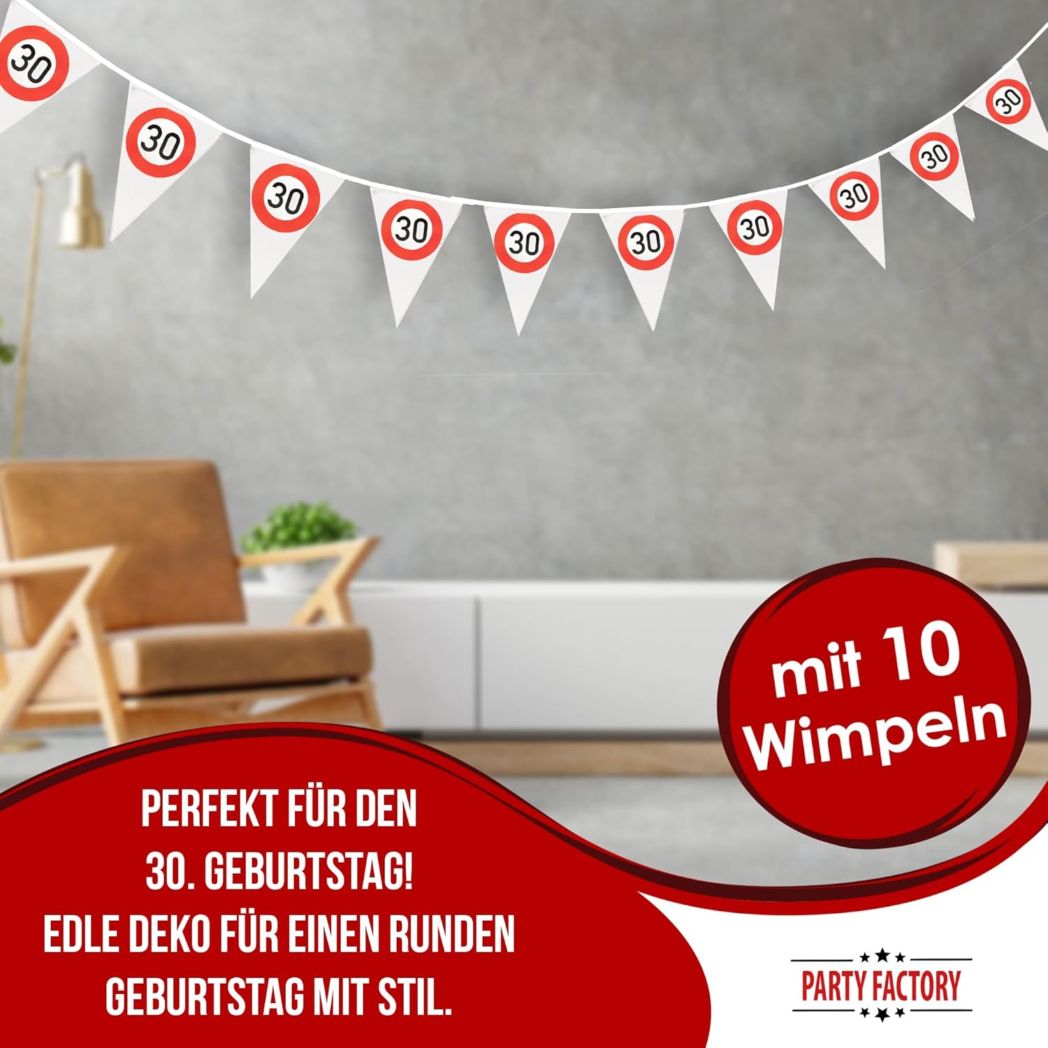 Happy Birthday pennant banner 30 4-5 m – stylish decoration for a 30th birthday 2