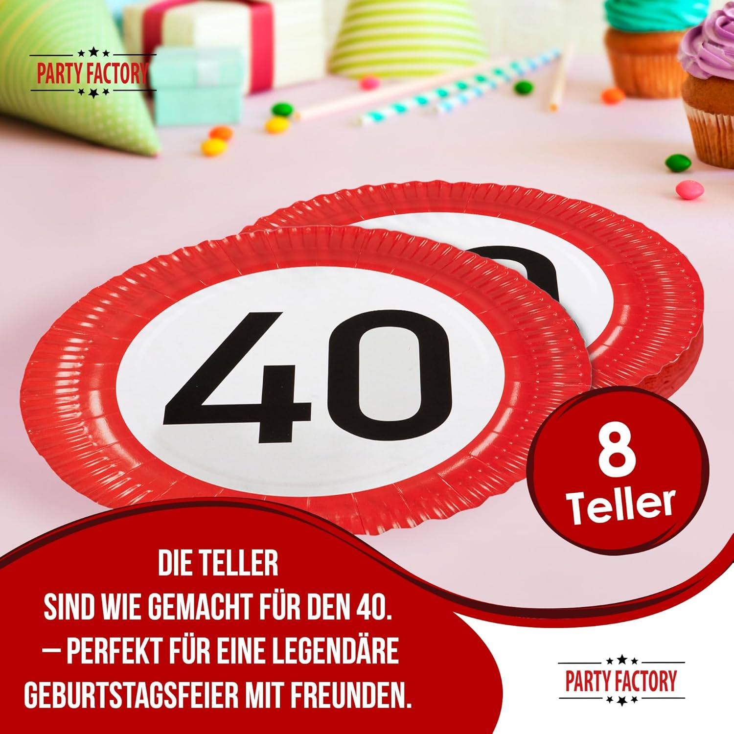 Happy Birthday 40 Teller 8er-Pack Ø 23 cm edle Deko für den 40. Geburtstag 2