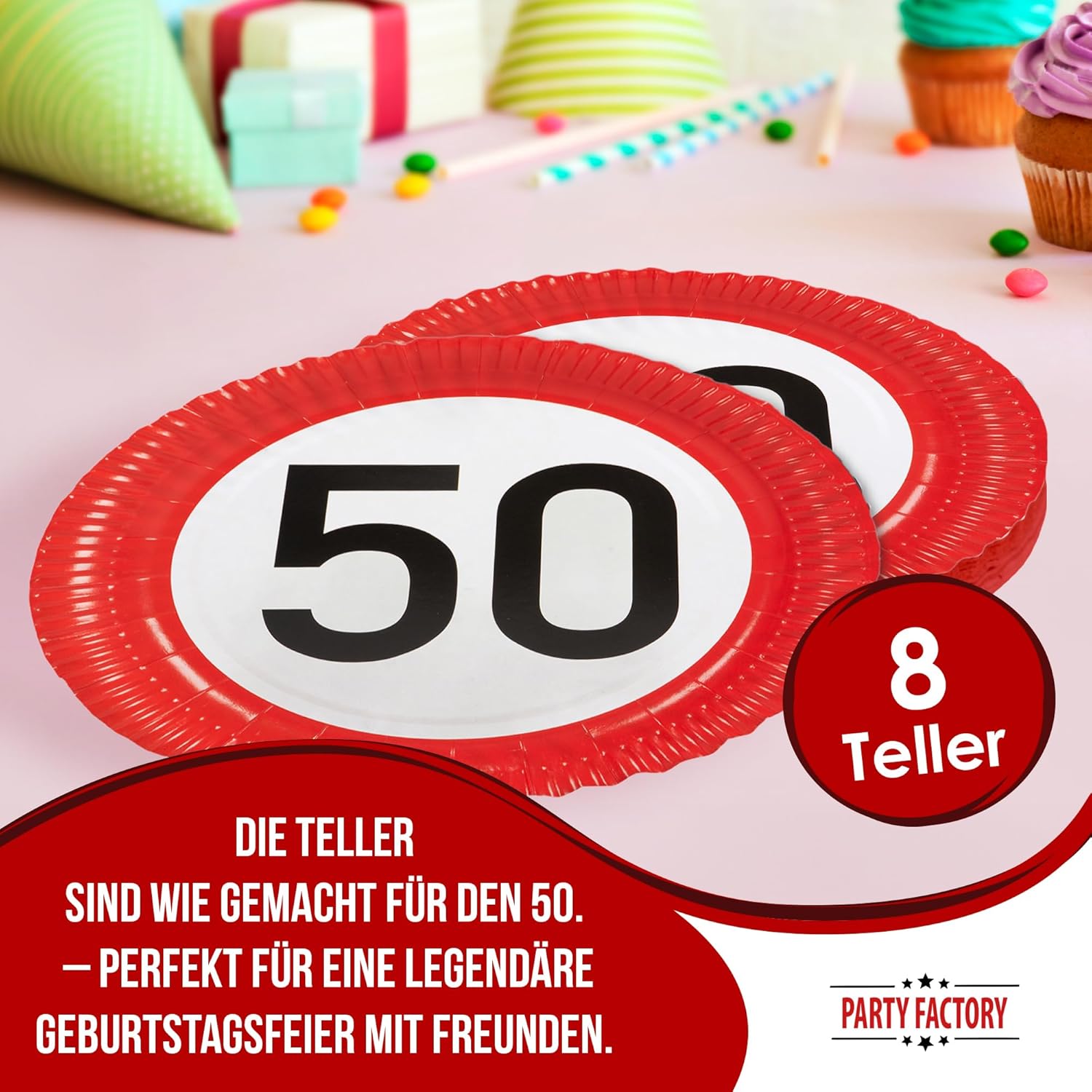 Happy Birthday 50 Teller – 8er-Pack, Ø 23cm, Deko für den 50. Geburtstag 3