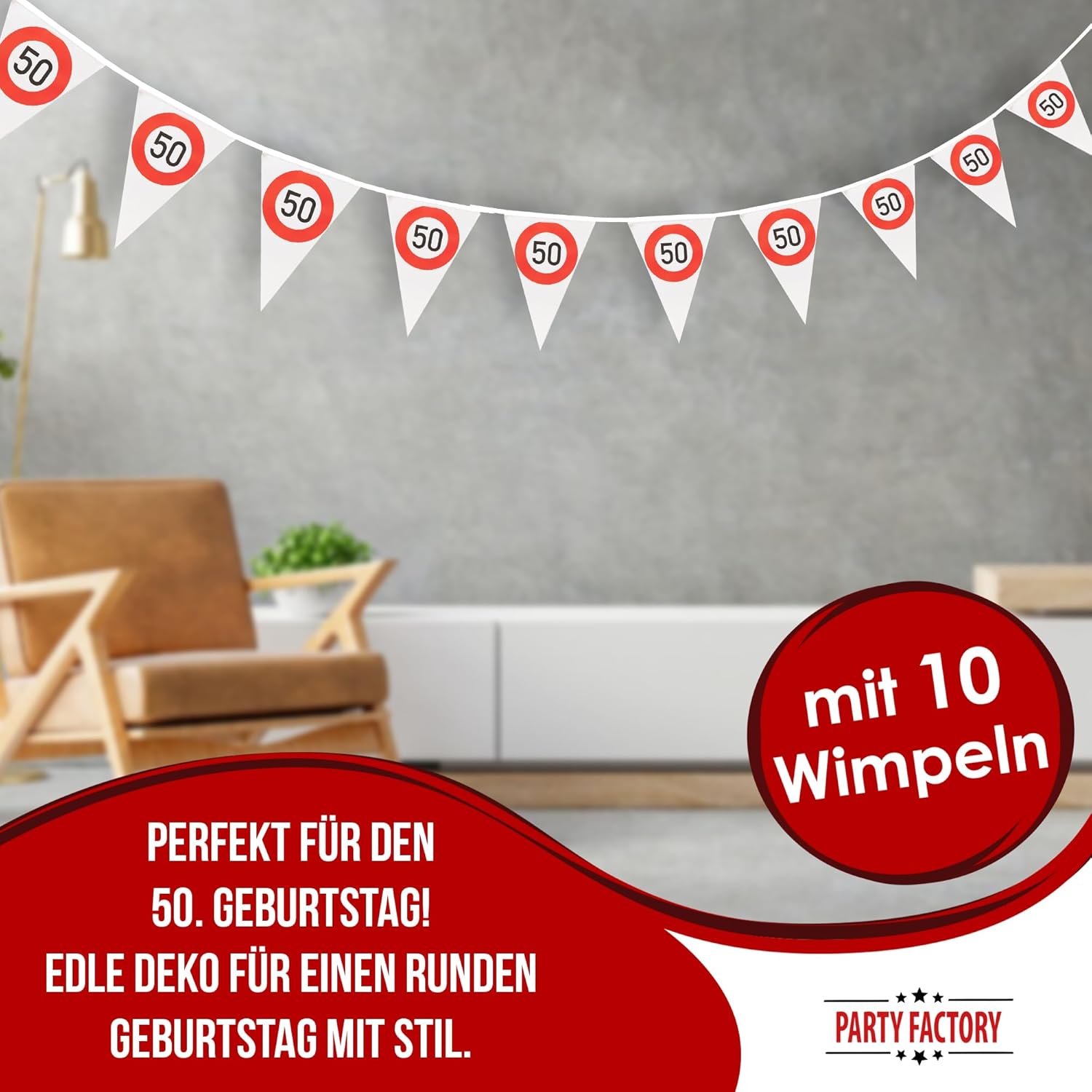 Happy Birthday pennant banner 50 4-5 m – elegant decoration for a 50th birthday 2