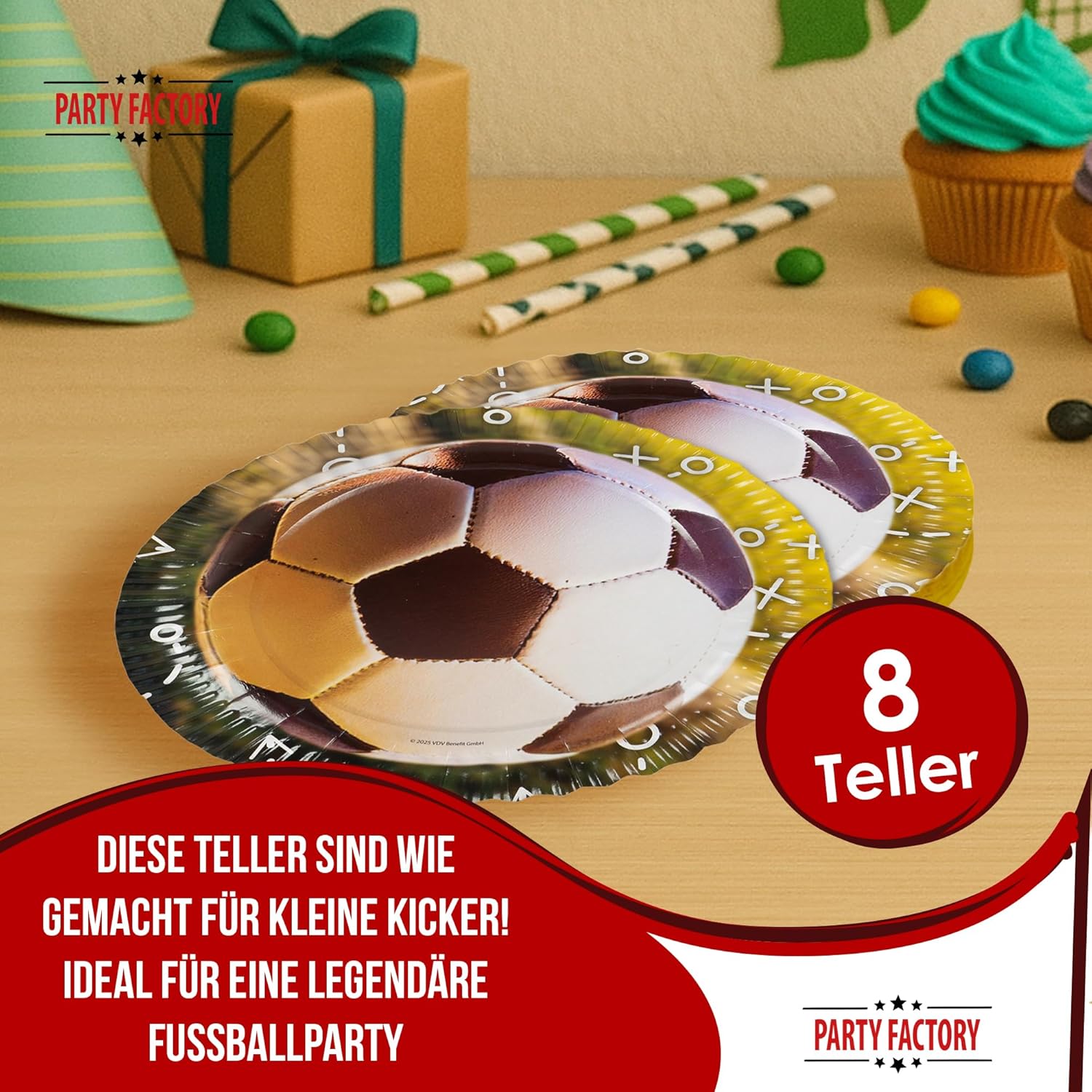 Fußball Teller Realistisch 8er-Pack Ø 23  cm Pappteller für sportliche Partys 2