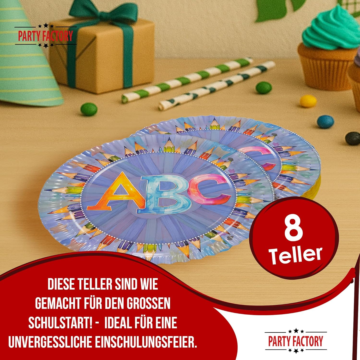 Back to School Plates – Pack of 8, Ø 23 cm, colorful back-to-school decorations for children 3