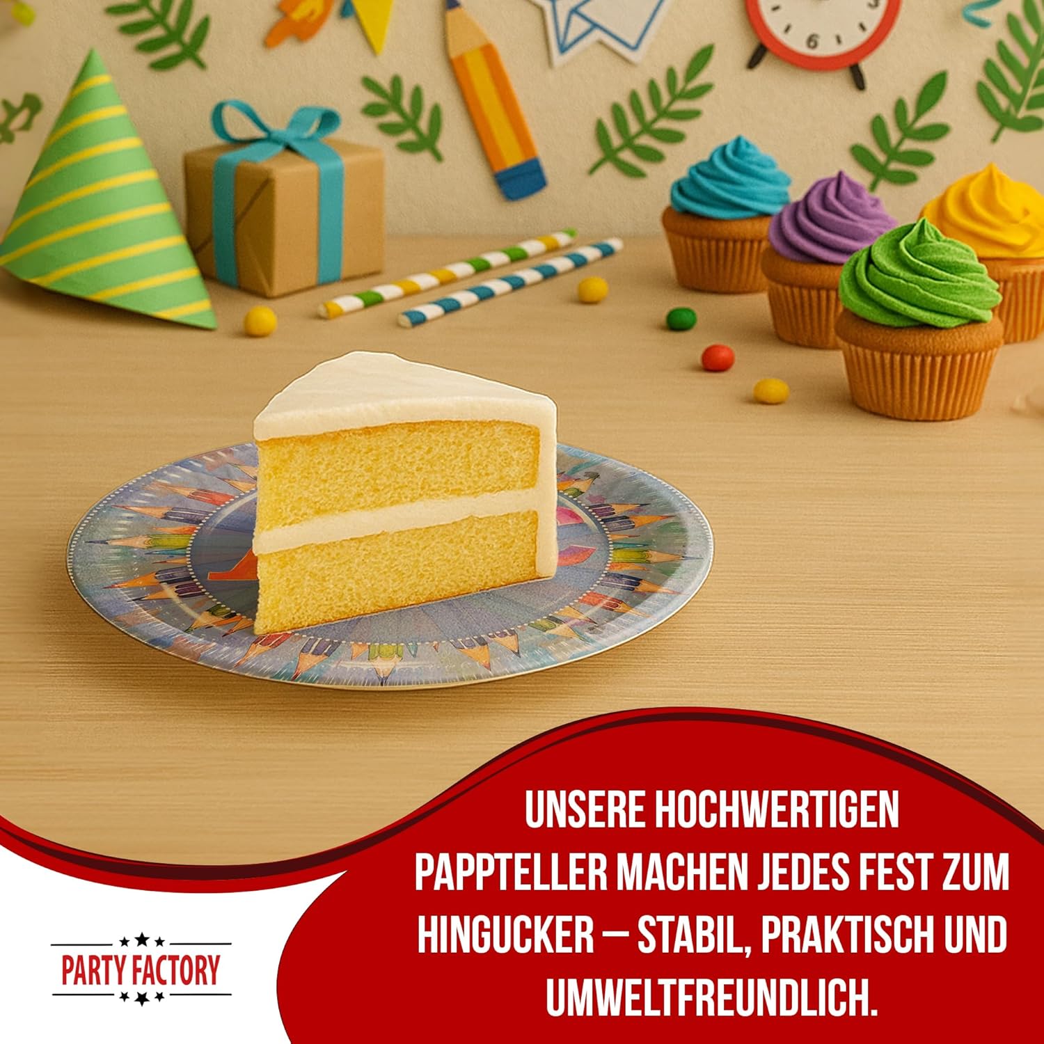Back to School Plates – Pack of 8, Ø 23 cm, colorful back-to-school decorations for children 4