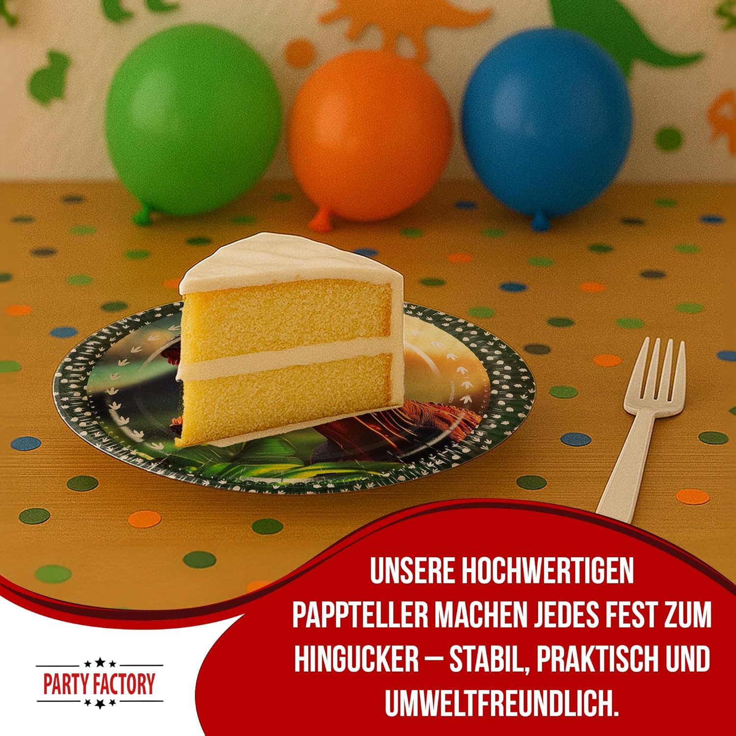 Dino Teller Realistisch – 8er-Pack, Ø 23  cm starke Pappteller für Dinopartys 3