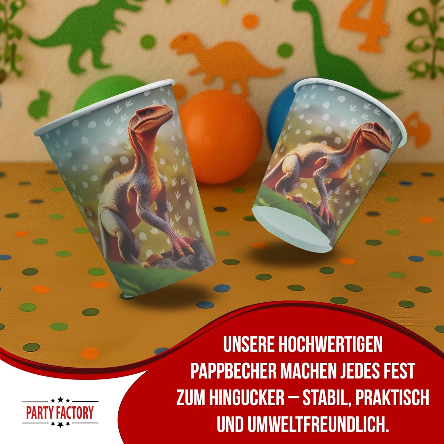 Becher Dino Realistisch – 8er-Pack, 250 ml, für wilde Kindergeburtstage & Partys 3