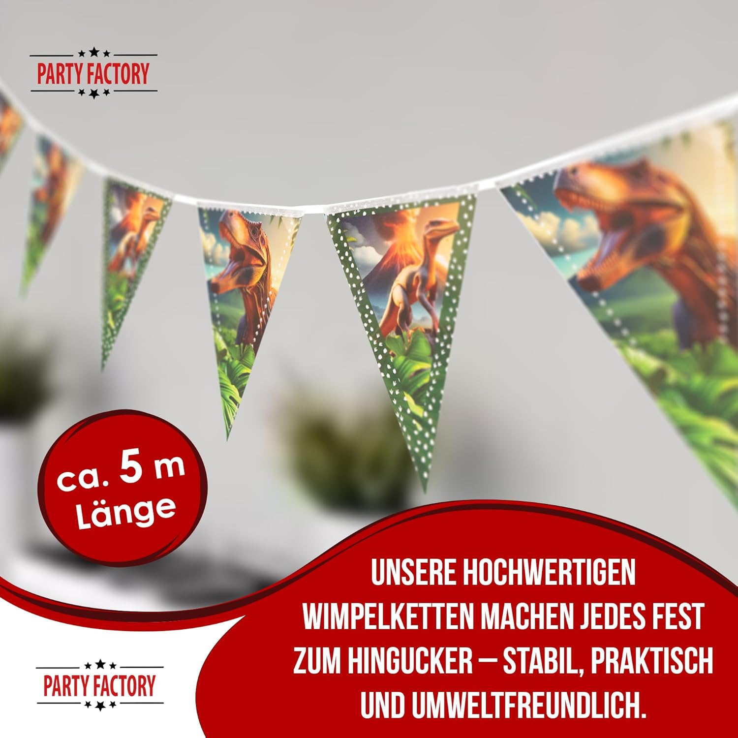 Dinosaur pennant banner 4-5 m – realistic dinosaur decoration for children's birthdays 3