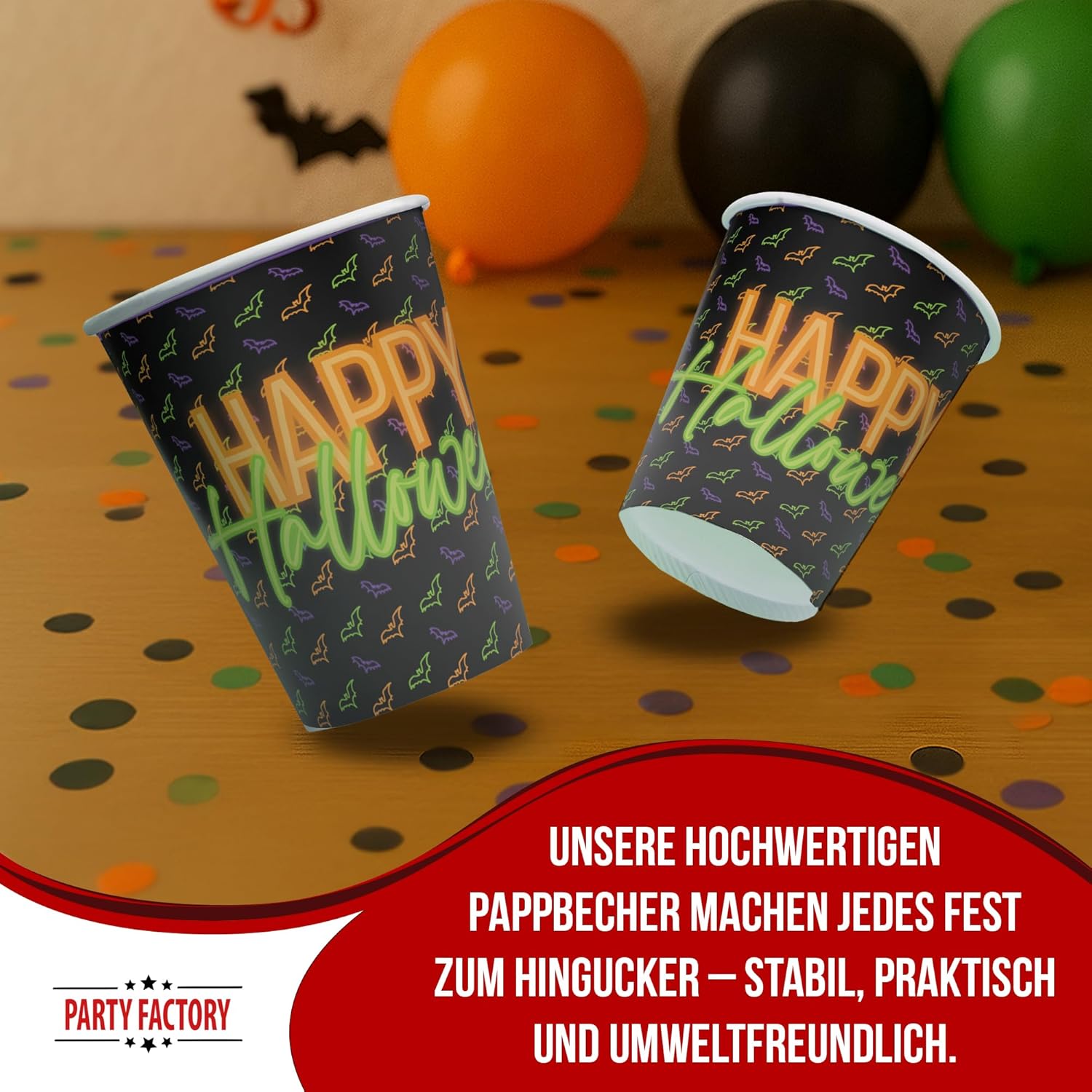 Halloween Neon Cups – Pack of 8, 250 ml, Glowing Party Decoration for Halloween 3