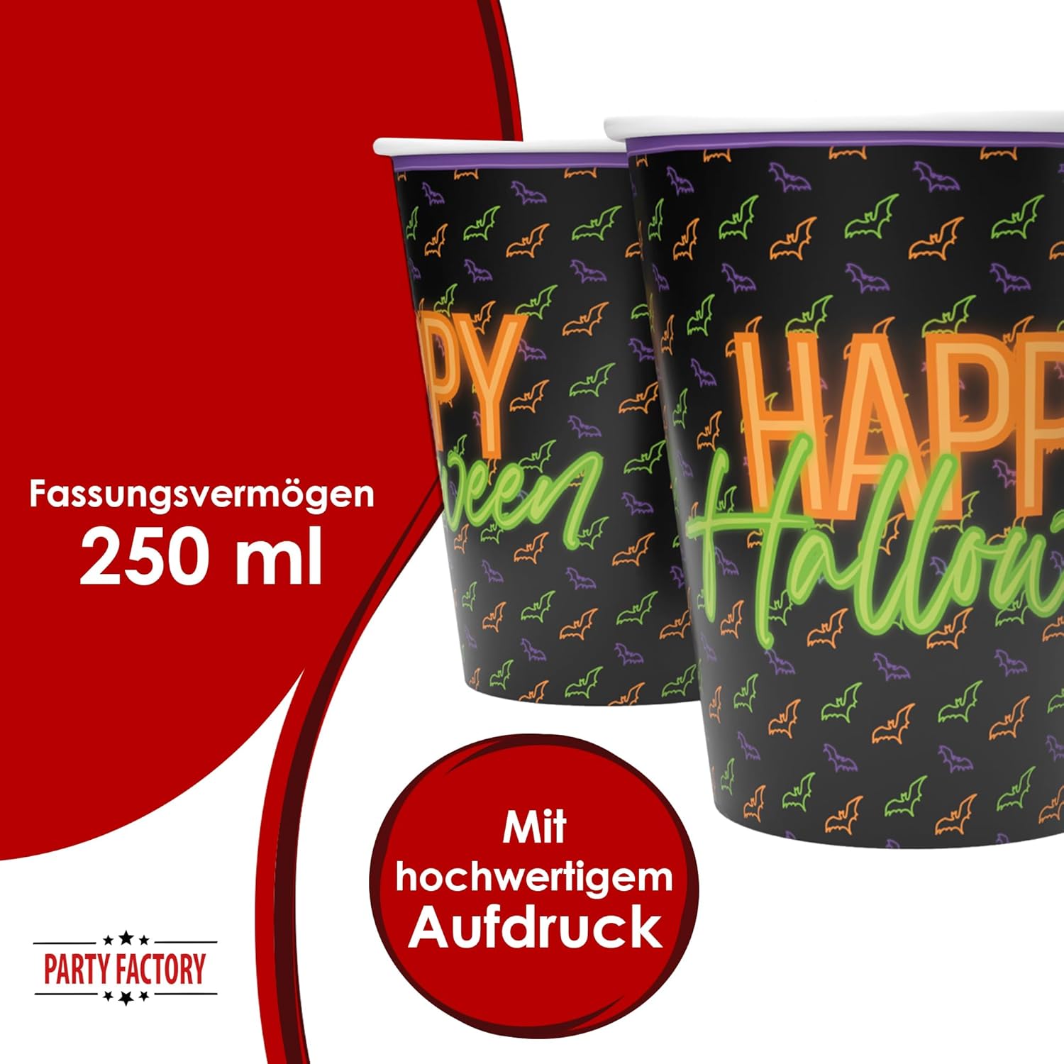 Halloween Neon Cups – Pack of 8, 250 ml, Glowing Party Decoration for Halloween 4