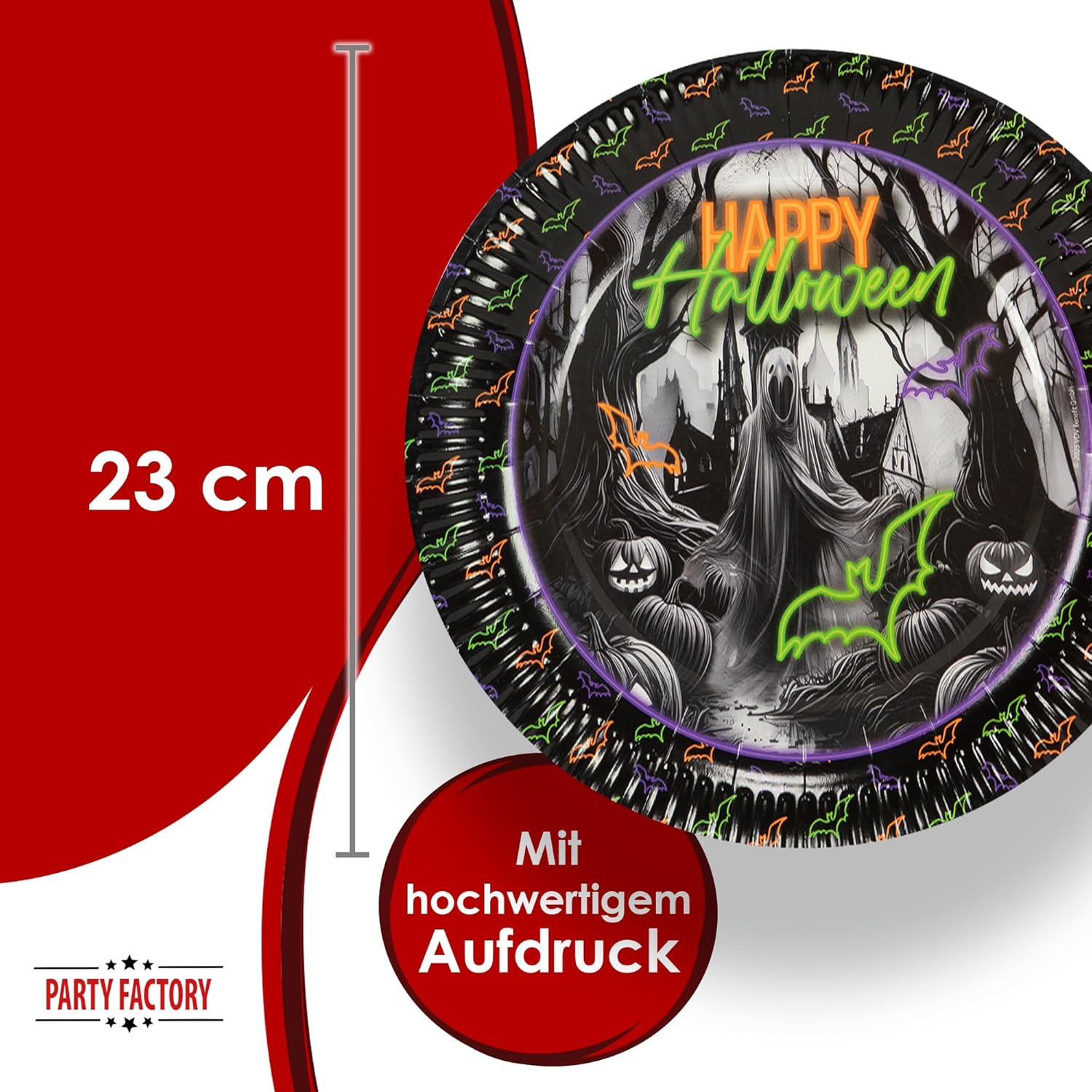 Halloween Neon Plates – Pack of 8, Ø 23 cm, colorful decoration for spooky and children's parties 2
