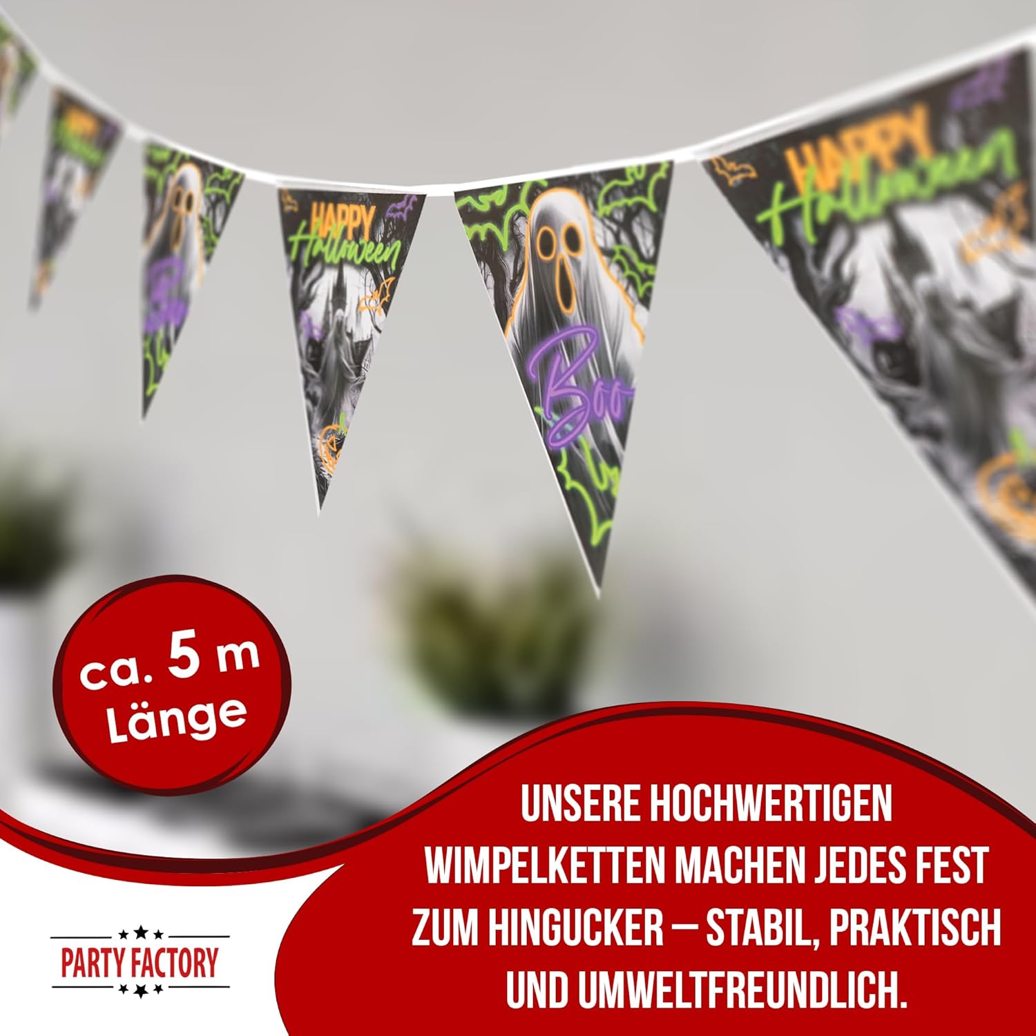 Halloween pennant banner neon 4-5 m – luminous decoration for spooky parties 3